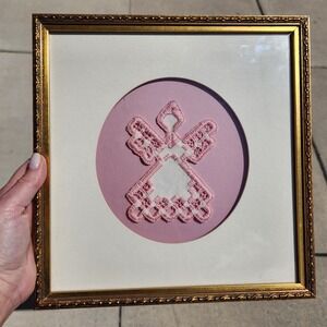 Embroidered Pink‎ Doily Angel Professionally Framed Adorable!